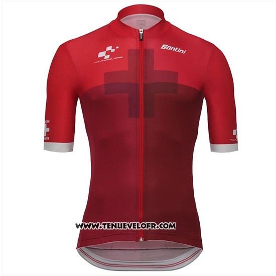 2018 Maillot Ciclismo Tour DE Suisse Cross Rouge Manches Courtes et Cuissard